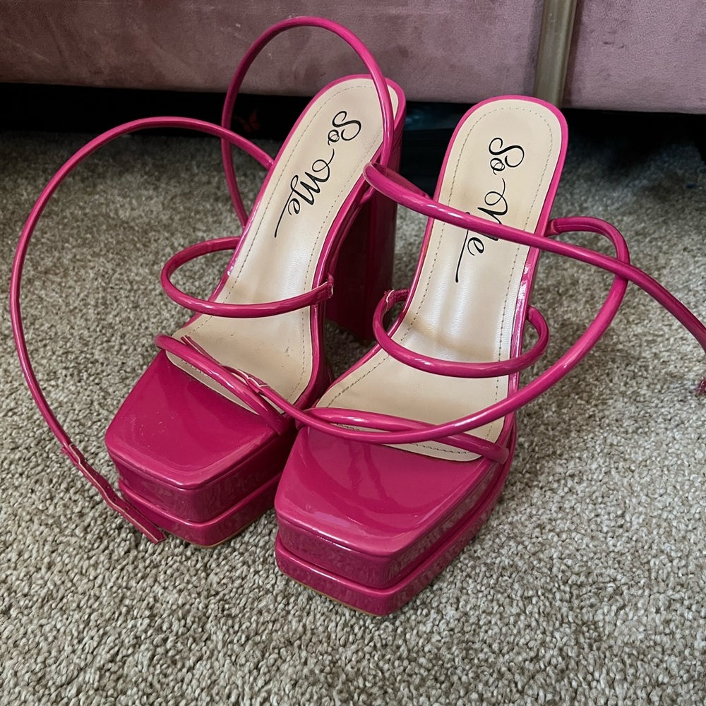 So Me Hot Pink Patent Platform Strappy Heels